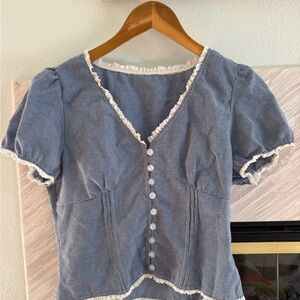 Blue Gingham Button-Up Top